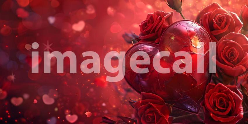 Valentines Day background with heart and roses - Ai Generated