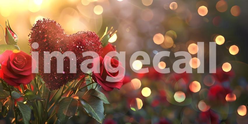 Valentines Day background with heart and roses - Ai Generated