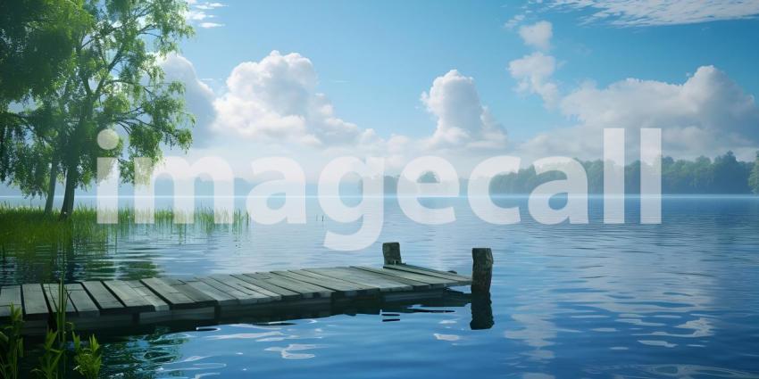 Panoramic Sunset over the lake background - Ai Generated