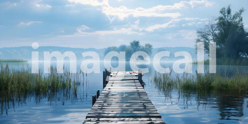 Panoramic Sunset over the lake background - Ai Generated