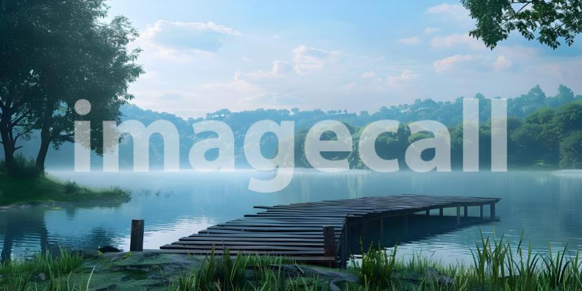 Panoramic Sunset over the lake background - Ai Generated