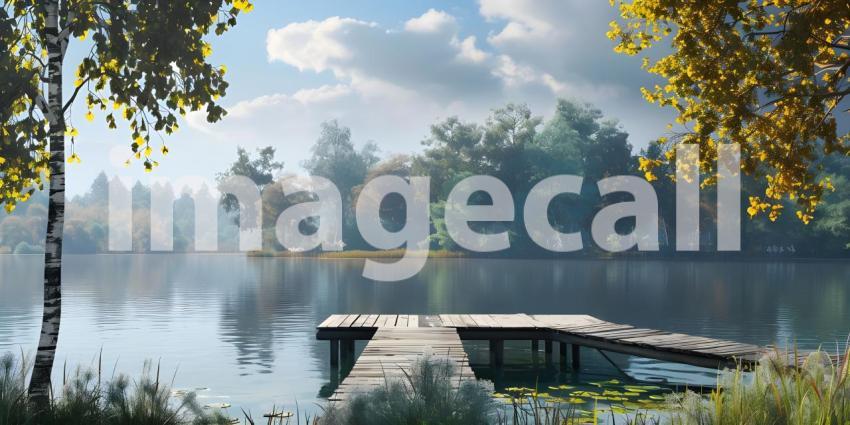 Panoramic Sunset over the lake background - Ai Generated