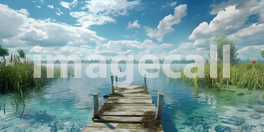 Panoramic Sunset over the lake background - Ai Generated