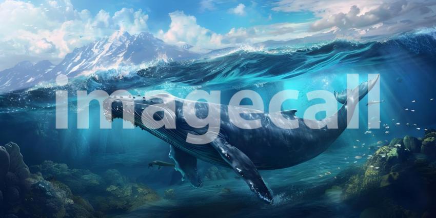 Whale pacific Ocean background - Ai Generated