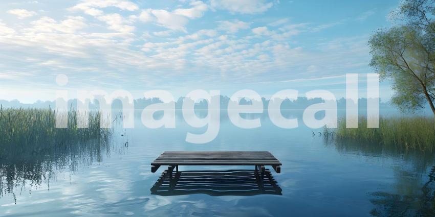 Panoramic Sunset over the lake background - Ai Generated