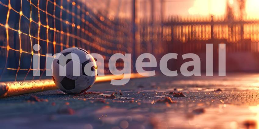 Soccer ball in goal court background - Ai Generated