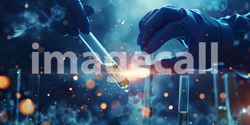 Scientist hand dropping chemical liquid into test tube background - Ai Generated