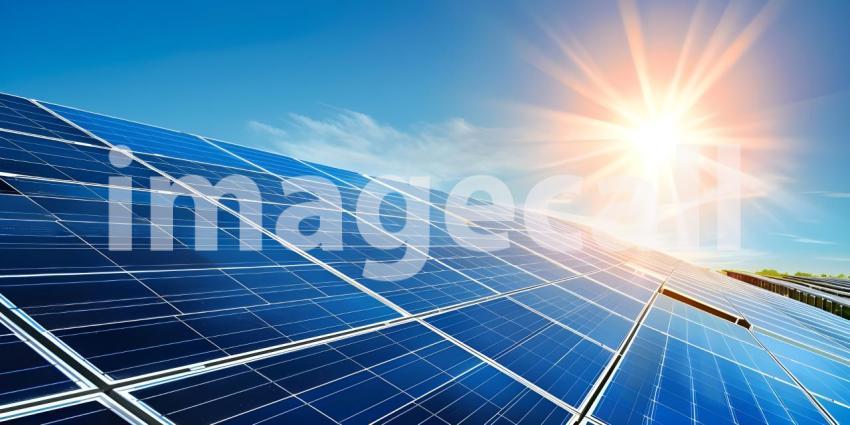 Solar Panels in the Sunny day background - Ai Generated