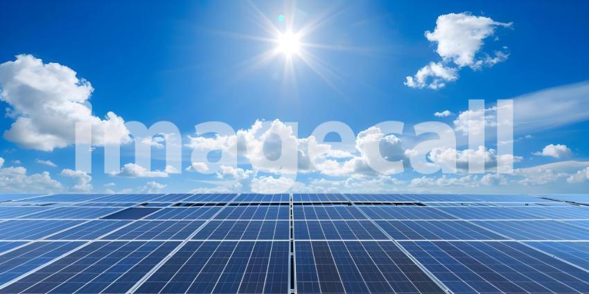 Solar Panels in the Sunny day background - Ai Generated