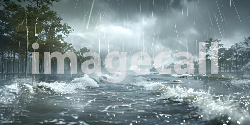 Storm with heavy rainfall caused a major flooding background - Ai Generated