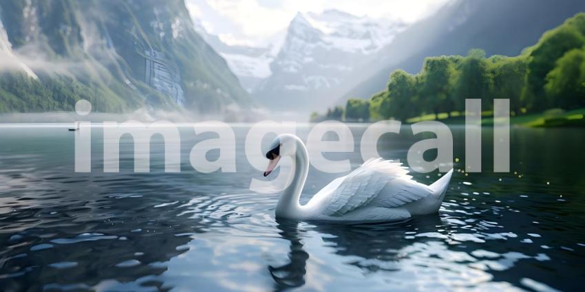 Swan floating on the lake background - Ai Generated