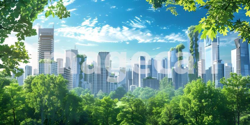 Innovative Green Architecture with Dense Plant Life on Skyscraper background - Ai Generated