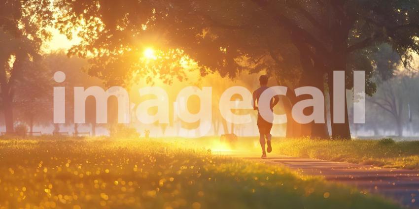 Young Man running in the park at sunrise fitness background - Ai Generated