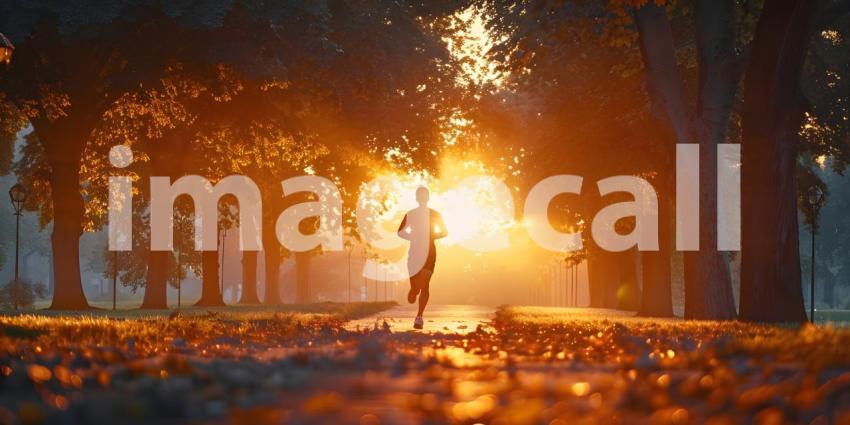 Young Man running in the park at sunrise fitness background - Ai Generated