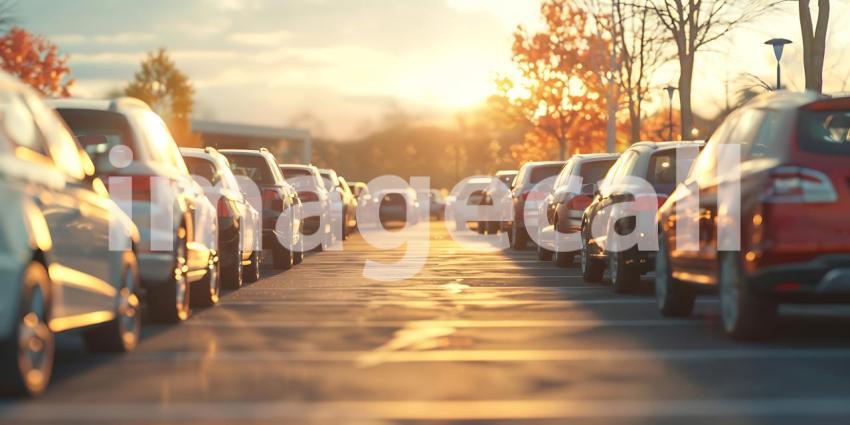 Cars parked at outdoor parking lot background - Ai Generated