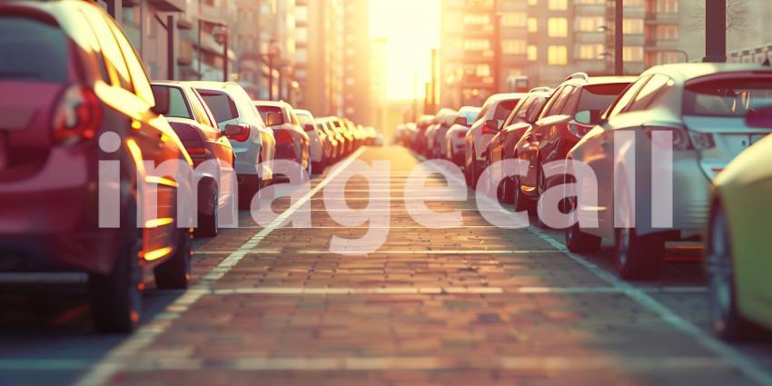 Cars parked at outdoor parking lot background - Ai Generated