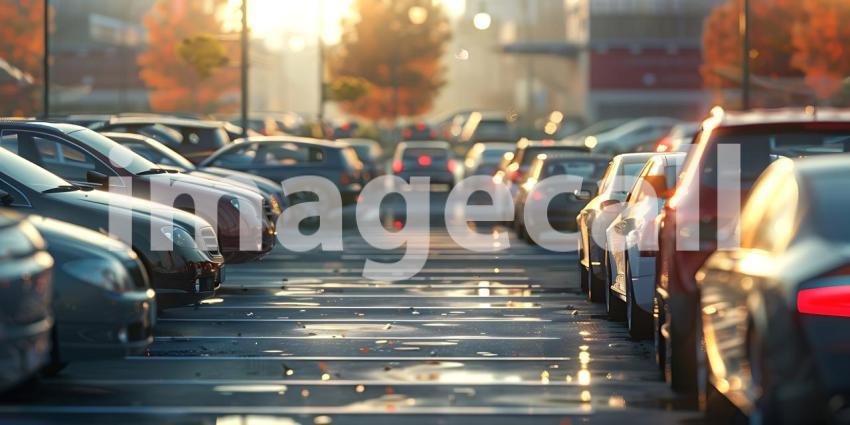 Cars parked at outdoor parking lot background - Ai Generated