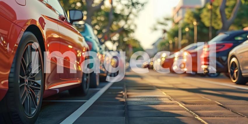 Cars parked at outdoor parking lot background - Ai Generated