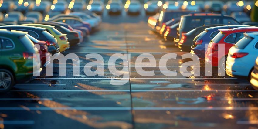 Cars parked at outdoor parking lot background - Ai Generated