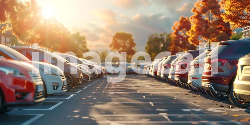 Cars parked at outdoor parking lot background - Ai Generated