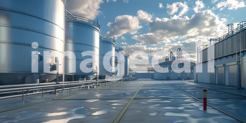 Large storage tanks in Factory background - Ai Generated