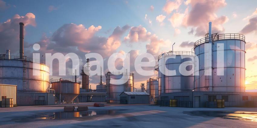 Large storage tanks in Factory background - Ai Generated