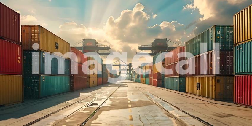 Containers cargo import or export at port background - Ai Generated