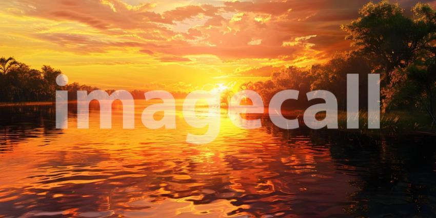Sunset reflected in a river background - Ai Generated