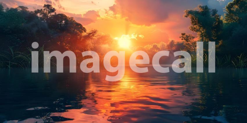 Sunset reflected in a river background - Ai Generated