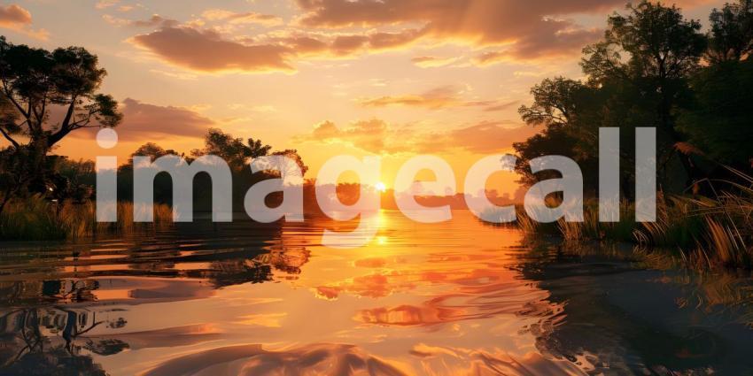 Sunset reflected in a river background - Ai Generated