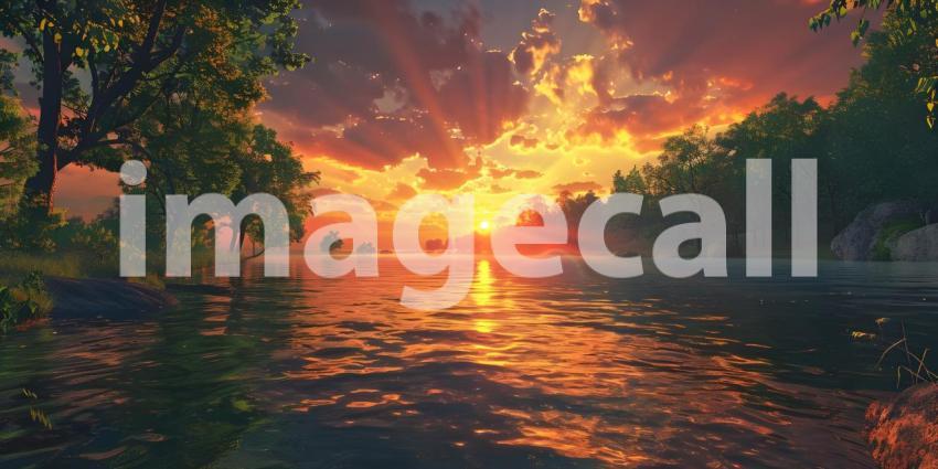 Sunset reflected in a river background - Ai Generated