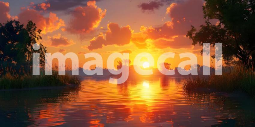 Sunset reflected in a river background - Ai Generated