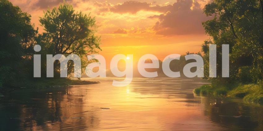 Sunset reflected in a river background - Ai Generated