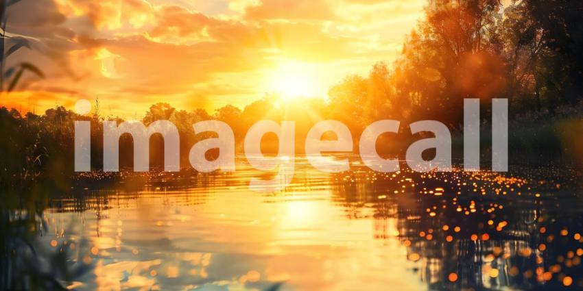 Sunset reflected in a river background - Ai Generated