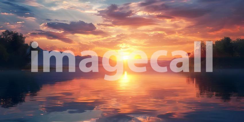 Sunset reflected in a river background - Ai Generated