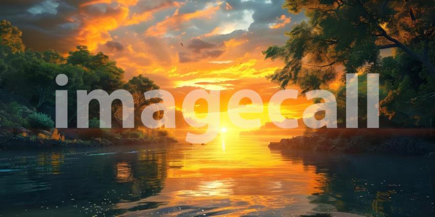 Sunset reflected in a river background - Ai Generated
