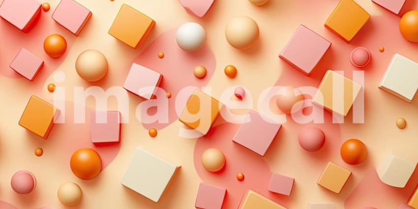 Pastel Orange and Pink Cubes and Spheres Background