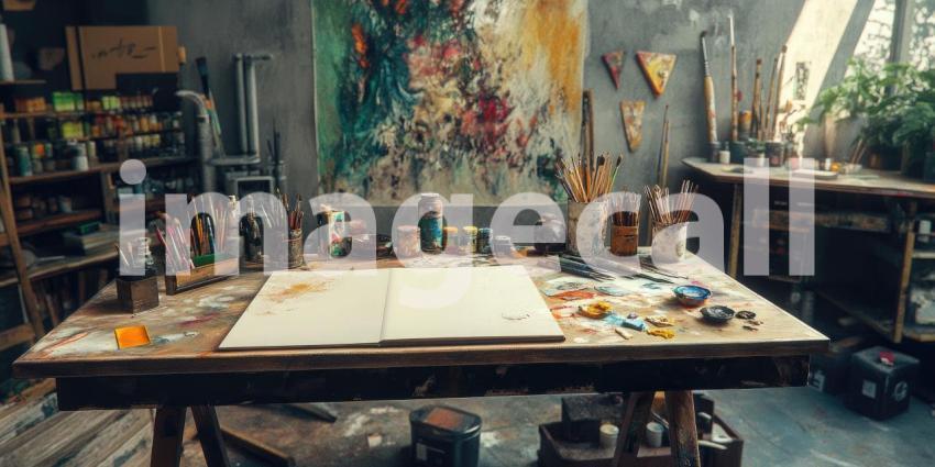 Artist Studio Messy Workspace Painting Art Supplies