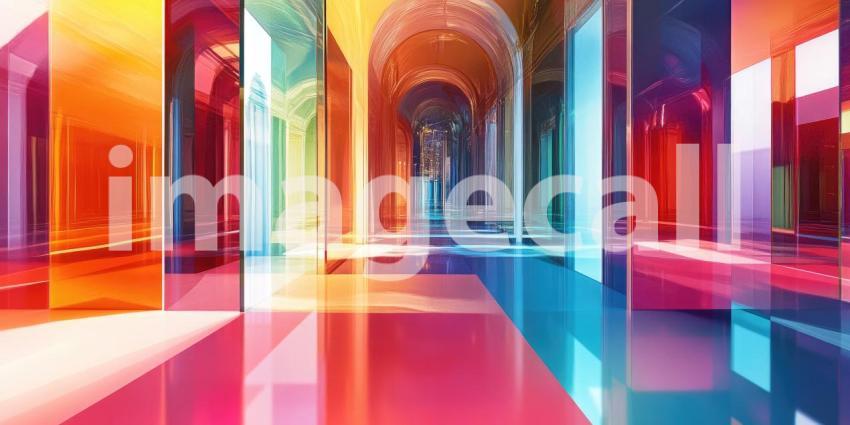 Vibrant Rainbow Corridor Abstract Architecture and Colorful Desi