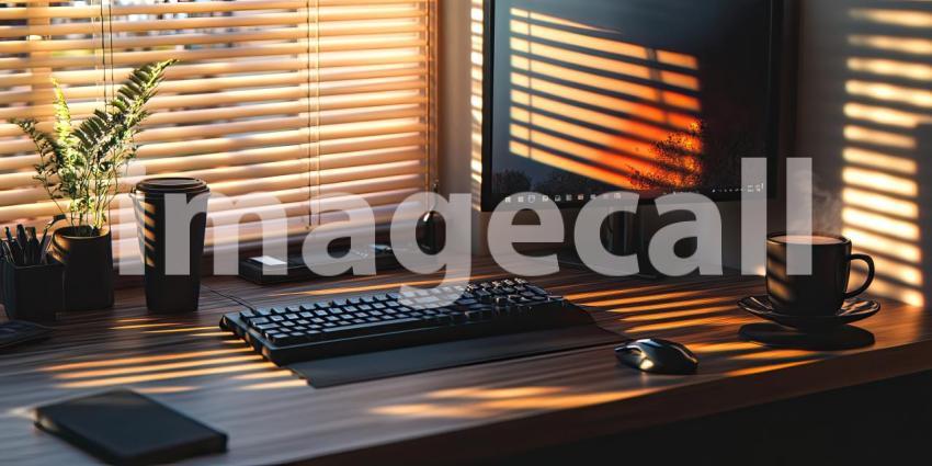 Warm Home Office Desk Setup