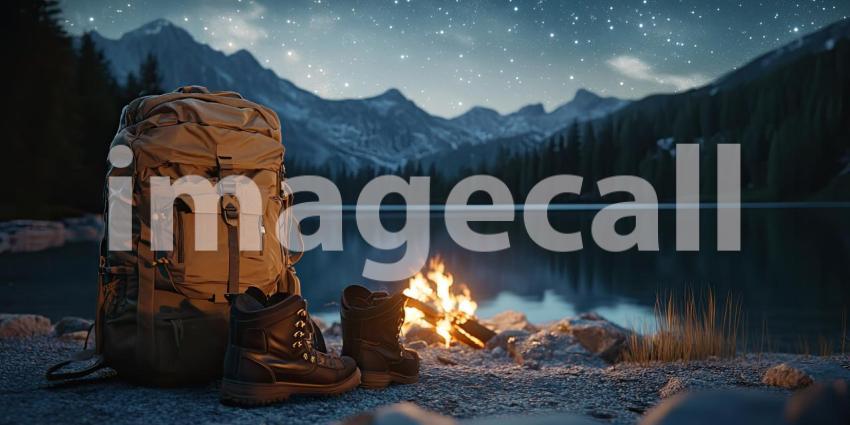 Night Camping by the Lake Stunning Starry Sky and Campfire Scene