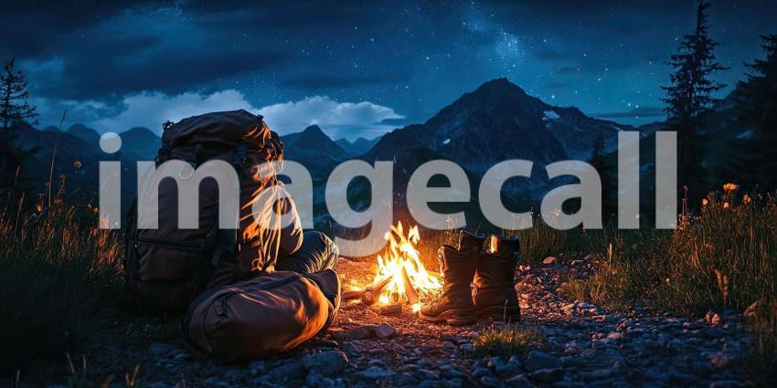 Campfire Under the Stars Nighttime Wilderness Scene