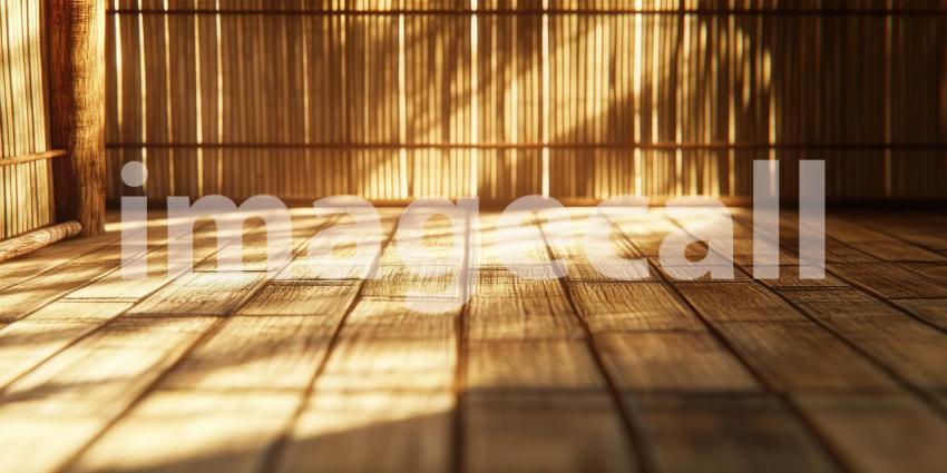 Warm Wooden Floor and Slatted Wall Background Sunlit Texture Ima