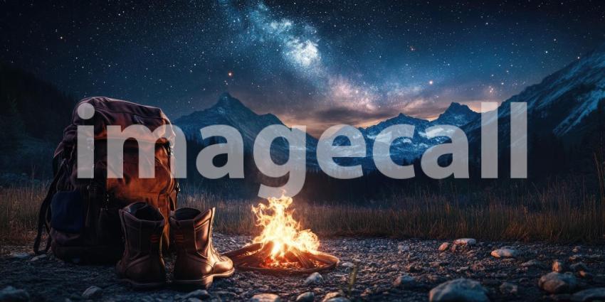 Stunning Night Sky Mountains Campfire Under the Stars