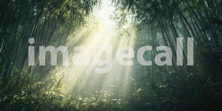 Sunlight Streaming Through a Lush Green Forest