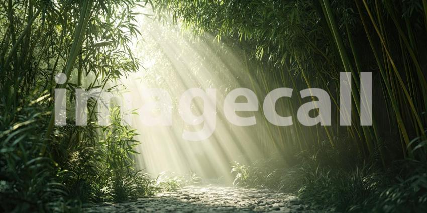Sunbeams Through Lush Forest Nature Photography