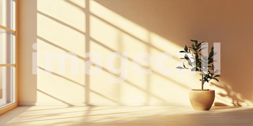 Sunlit Room with Plant Peaceful Background Image