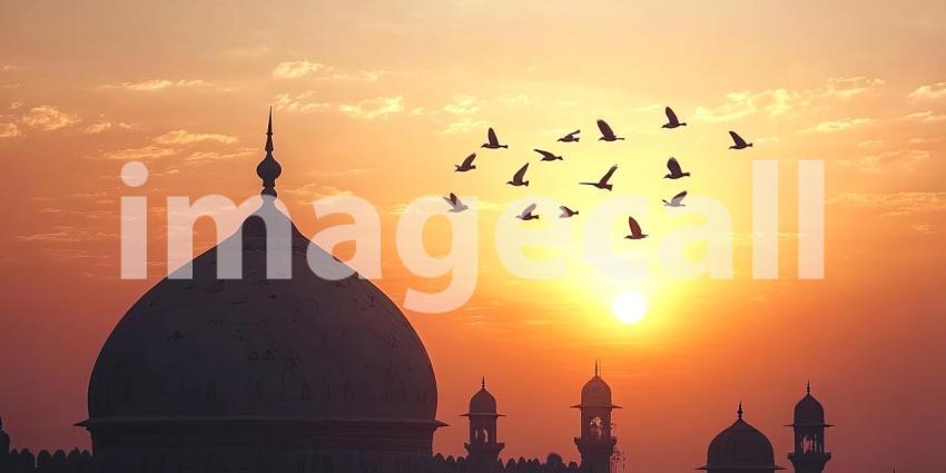 Stunning Sunrise Silhouette of a Mosque Peaceful Sunset Image