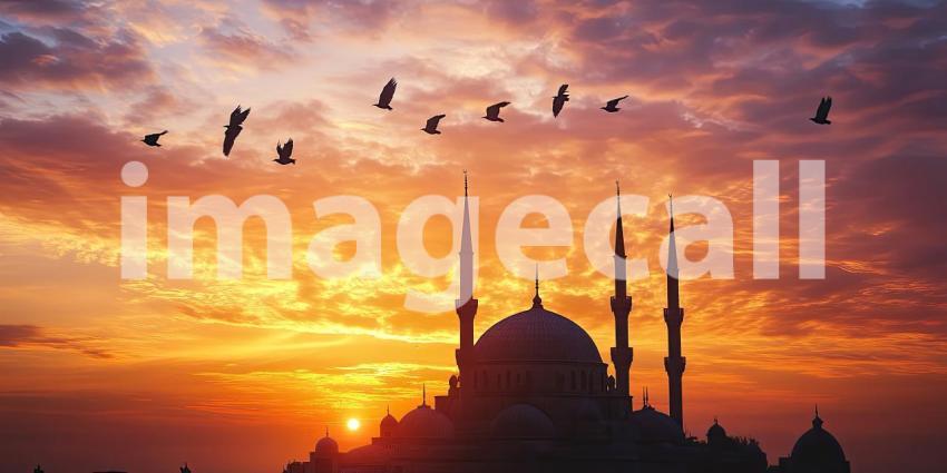 Majestic Sunset over Istanbuls Iconic Mosque A Stunning View