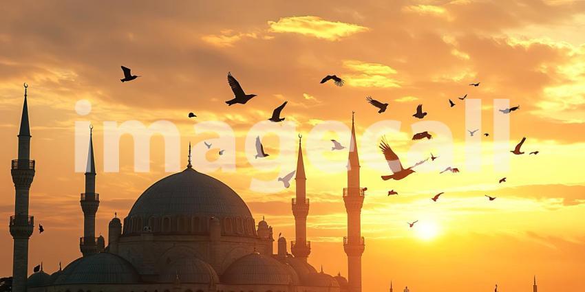 Stunning Sunset Silhouette Istanbuls Sultan Ahmed Mosque at Gold